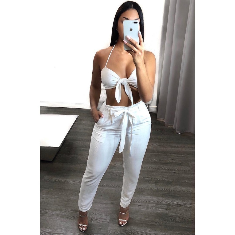 White two piece pants set